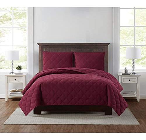 Truly Soft Everyday 3d Puff Quilt Set, King, Borgoña 0