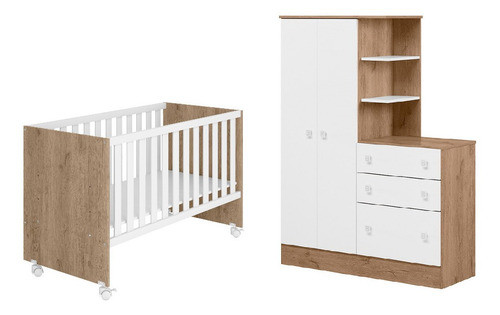 Quarto De Bebê Roupeiro 2 Porta Cômoda 3 Gavetas Berço Reto 0