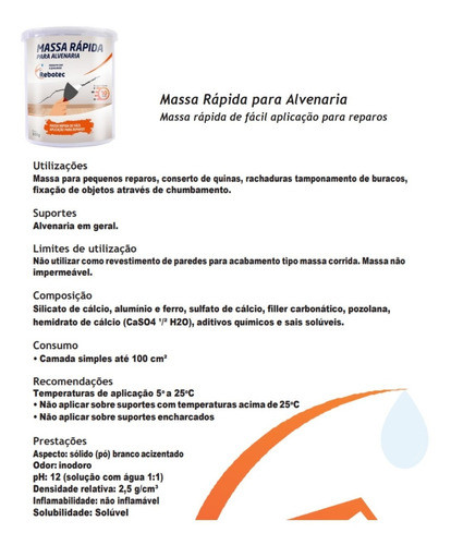 Massa Rápida 2kg Rebotec Reparo/chumbar Alvenaria Seca 30min 1