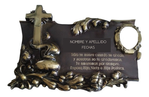Placa De Bronce N° 56 Cruz Y Llama 40x28 Cm C/foto Esmaltada 0