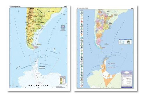 Mapa Mural Argentina Bicontinental Doble Faz Mudo 95x130cm 0