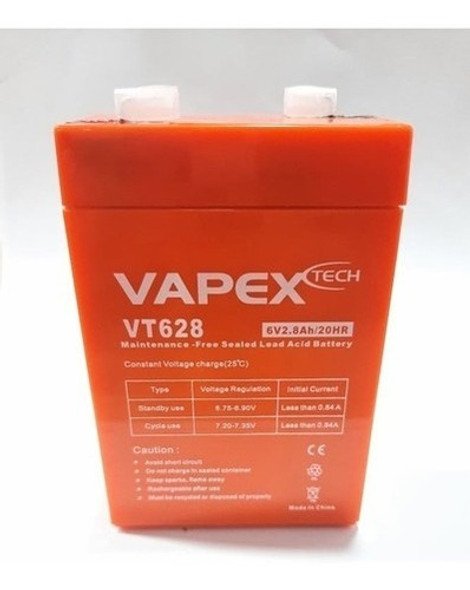 Batería Gel Vapex Vt628 6v 2.8ah /20hr 1