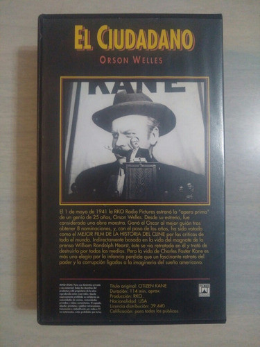Película El Ciudadano Citizen Kane Vhs Orson Welles 1