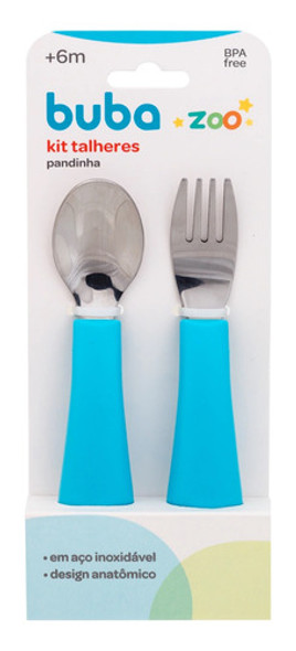 Kit Talher Colher E Garfo Infantil Inox Bubazoo Azul Buba 0