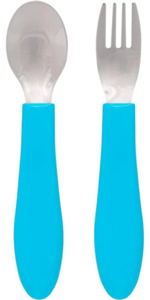 Kit Talher Colher E Garfo Infantil Inox Bubazoo Azul Buba 1