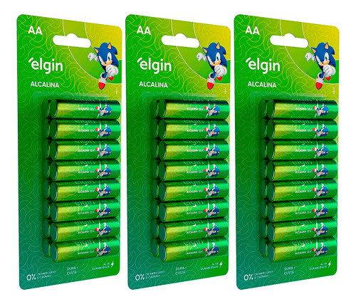 48 Pilhas Alcalina Elgin Aa Longa Duração Com 3 Cartelas 0