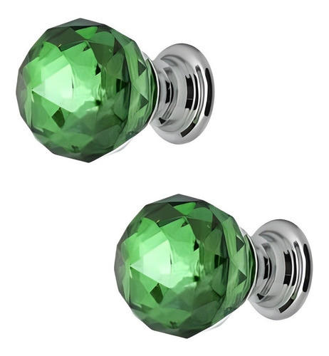 Tirador Esférico Grande Cristal Verde Tallado Mueble Cajón 0