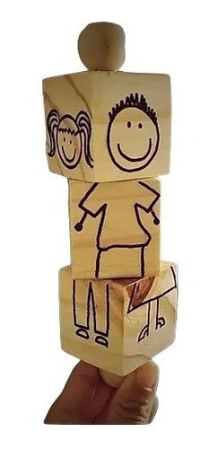 Cubos Rompecabeza 3 Piezas Arma Cuerpitos Madera Didáctico 0