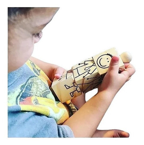 Cubos Rompecabeza 3 Piezas Arma Cuerpitos Madera Didáctico 1