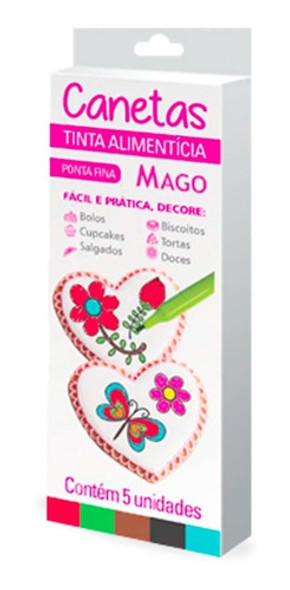 Caneta Tinta Alimentícia Ponta Fina 5 Uni Recarregável Mag 0