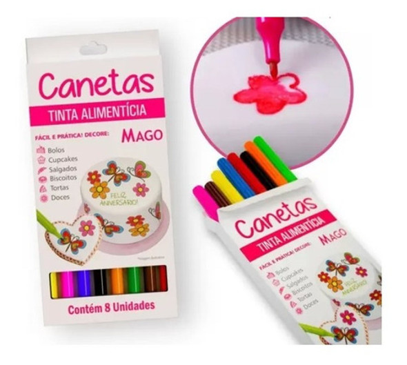 Caneta Tinta Alimentícia Ponta Fina 5 Uni Recarregável Mag 1