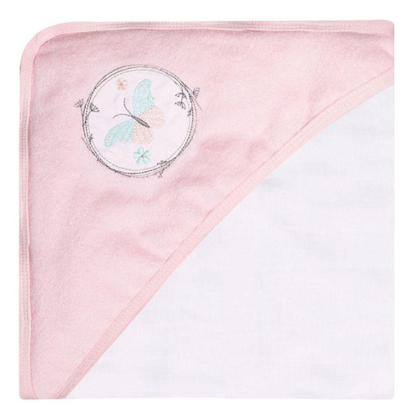 Toalha De Banho Forrada Com Capuz Bordado Borboletas Papi 0