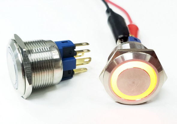 Metálico Tipo Botón Pulsador Con Iluminación Led Color Rojo 0