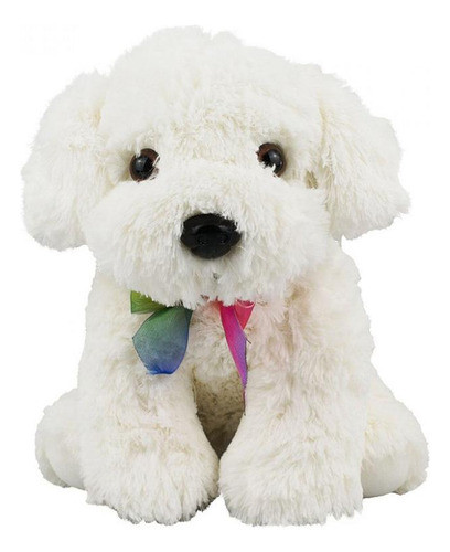 Cachorro Pelúcia Branco Sentado Com Laço 20cm 0