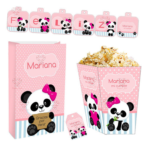 Kit Imprimible Osito Panda Rosa Editable 0