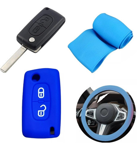 Cubre Volante + Funda Llave Silicona C4 Picasso - Azul 0