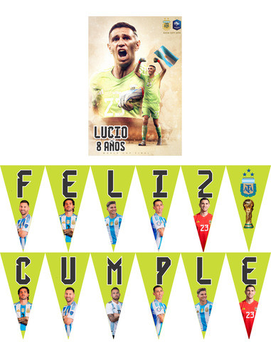Dibu Martinez Poster Y Banderín Deco Cumpleaños Argentina 1
