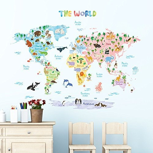 Decowall Dlt1615 Animal World Map Kids Adhesivos De Pared Pe 0