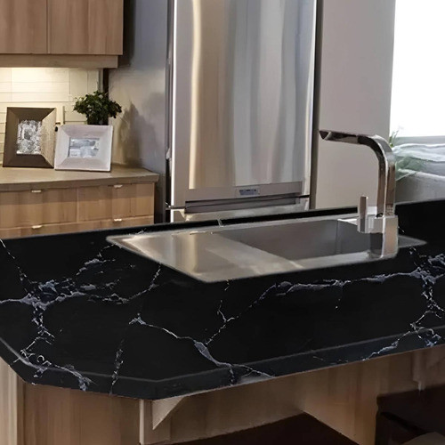 Papel De Parede Imita Mármore Preto Vinil Lavável 10mx45cm 0