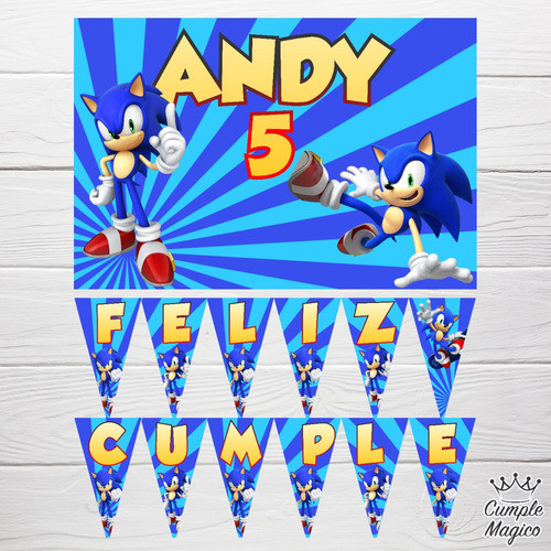 Sonic Banderín Decoración Cumpleaños  Candybar 1