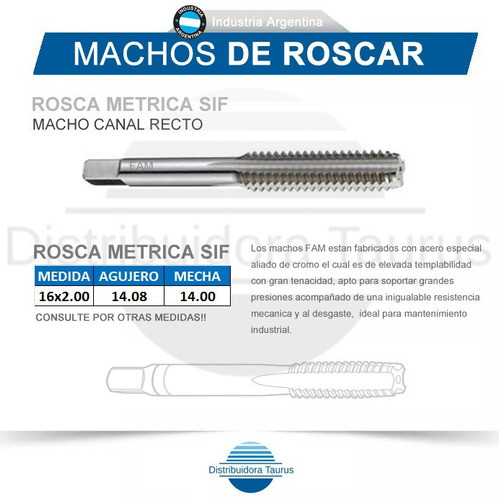 Machos De Roscar - Rosca Metrica 16x2.00 0