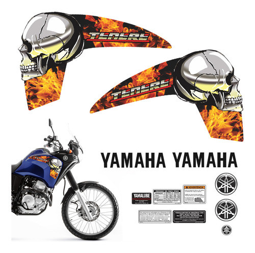 Adesivos Tenere 2013 Moto Yamaha Faixa Tanque Caveira Chamas 0