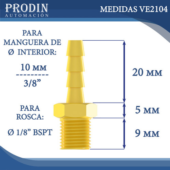 Acople Racord Manguera Espiga 10mm - 3/8 Bronce Rosca 1/8 1