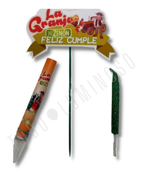 Adorno Para Torta, Bengala Y Velita Gibre Granja De Zenon 0