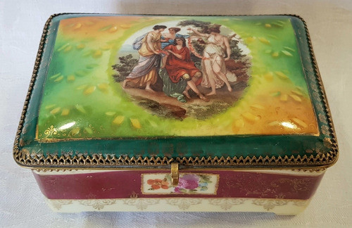 Antiguo Alhajero Vienes Viejo Viena Porcelana Bronce B100 0