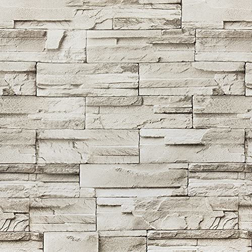 Papel Tapiz Autoadhesivo 0.45x5m/piedra Realista/beige 0