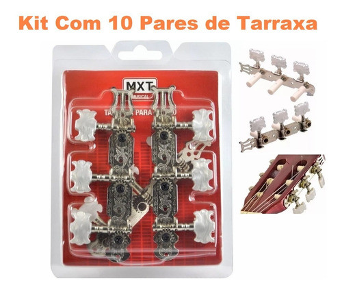 Kit Com 10 Pares De Tarraxa  Para Violão Pino Grosso Cromada 0