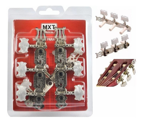 Kit Com 10 Pares De Tarraxa  Para Violão Pino Grosso Cromada 1