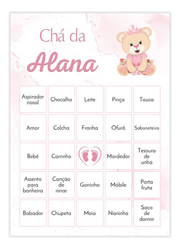Baby Bingo Ursinha Princesa | Chá De Bebê - 60 Cartelas Pdf 0