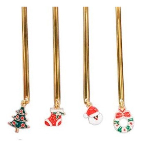 Garfo Dourado Com Pingente Natalino 4pçs 15cm 1