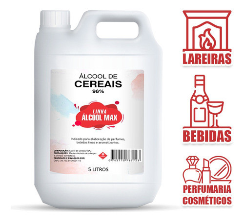 Álcool Cereais 96% Para Bebidas E Aromatizadores Casa 5000ml 0