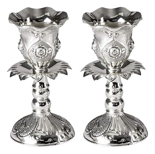 Candelabros Adornados De 10cm Con Base Redonda-plateado 2un 0
