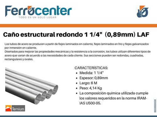 Tubo Estructural Redondo 1 1/4''(esp 0,90mm)- 6 Mts De Largo 1