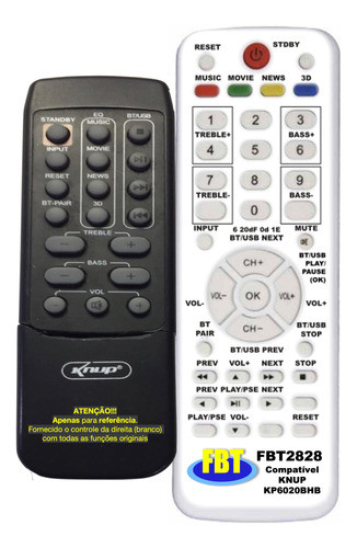 Controle Compatível Com Knup Cx Amp Kp6020bwb Fbt2828 0