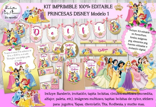 Kit Imprimible Princesas Disney Mod 1  Editable 100% 0