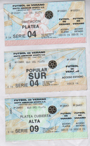 3 Entradas Futbol -.torneo De Verano Mar Del Plata  Año 1996 0