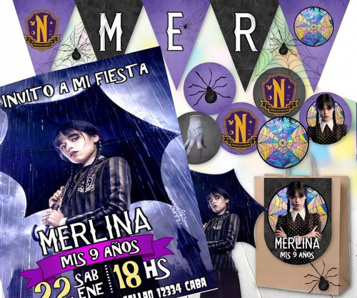Kit Imprimible Merlina Addams Wednesday Editable Power Point 0