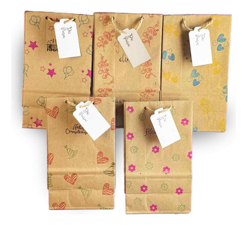 Pack 5 Bolsas Felicidades Papel Kraft 12x24cm Packaging 0
