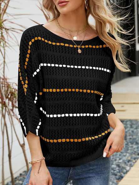 Camiseta Feminina Boho Tricotada 3/4 Oca Casual Feminina 1 Camiseta Feminina Boho Tricotada 3/4 Oca Casual Feminina 1