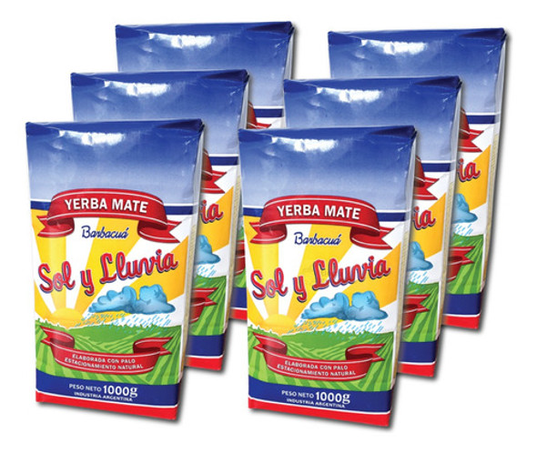 Yerba Sol Y Lluvia Barbacuá 1kg Pack X6 Unidades 0