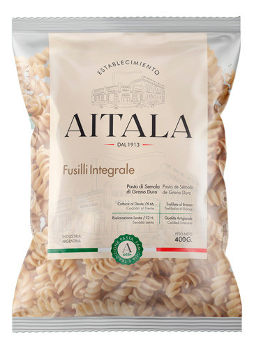 Fideos Fusilli Integrales Aitala Paquete 500g 0
