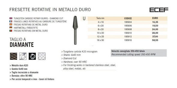 Fresa Rotativa Widia Forma Cónica Redonda 4x16mm Ecef 1