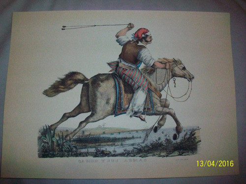 Morel.  Gaucho Y Sus Armas  Litografía Coloreada A Mano 0