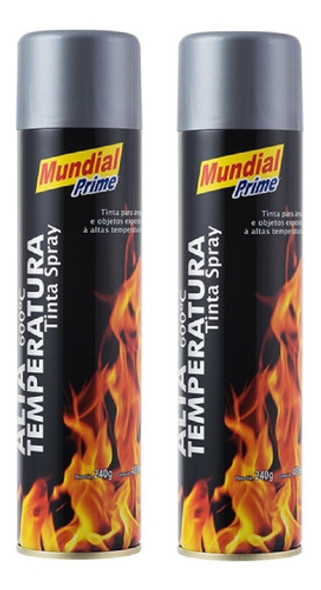 Kit C/ 2 Tinta Alta Temperatura 400ml Aluminio Mundial Prime 0