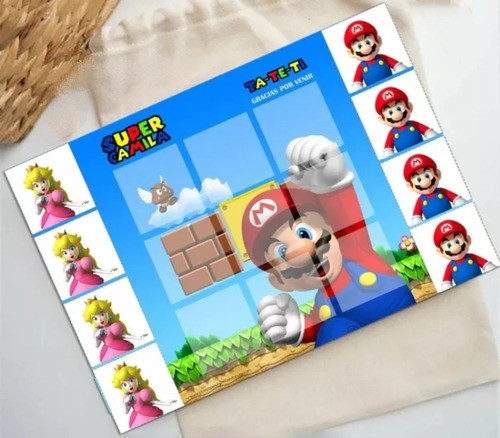 X10 Ta Te Ti De Cartón. Souvenirs Sorpresitas. Mario Bros. 0
