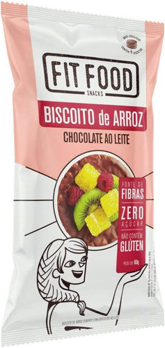 6 Biscoito Arroz Chocolate Ao Leite Zero Açúcar Fit Food 60g 1